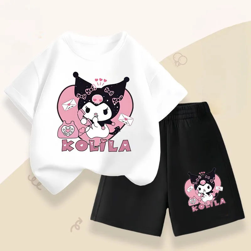 Sanrio Kuromi Girls Summer Breathable Outfits T-Shirt and Shorts Set