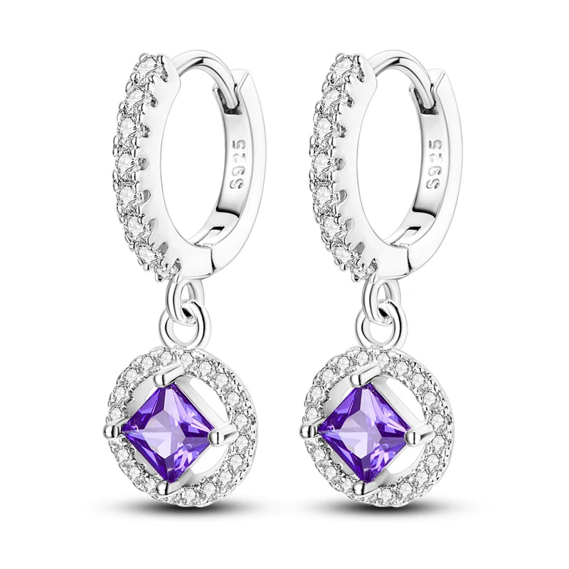 925 Sterling Silver Crystal Circular Eardrops Fashion Versatile Drop Earrings