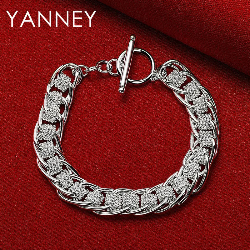 925 Sterling Silver 8-inch Braided Bracelet Men Women Hip Hop Jewellery Gift