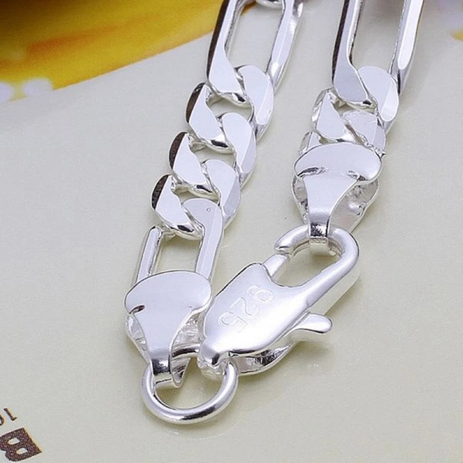 6mm Solid Chain Bracelet 20cm 925 Sterling Silver Men Women Wedding Gift