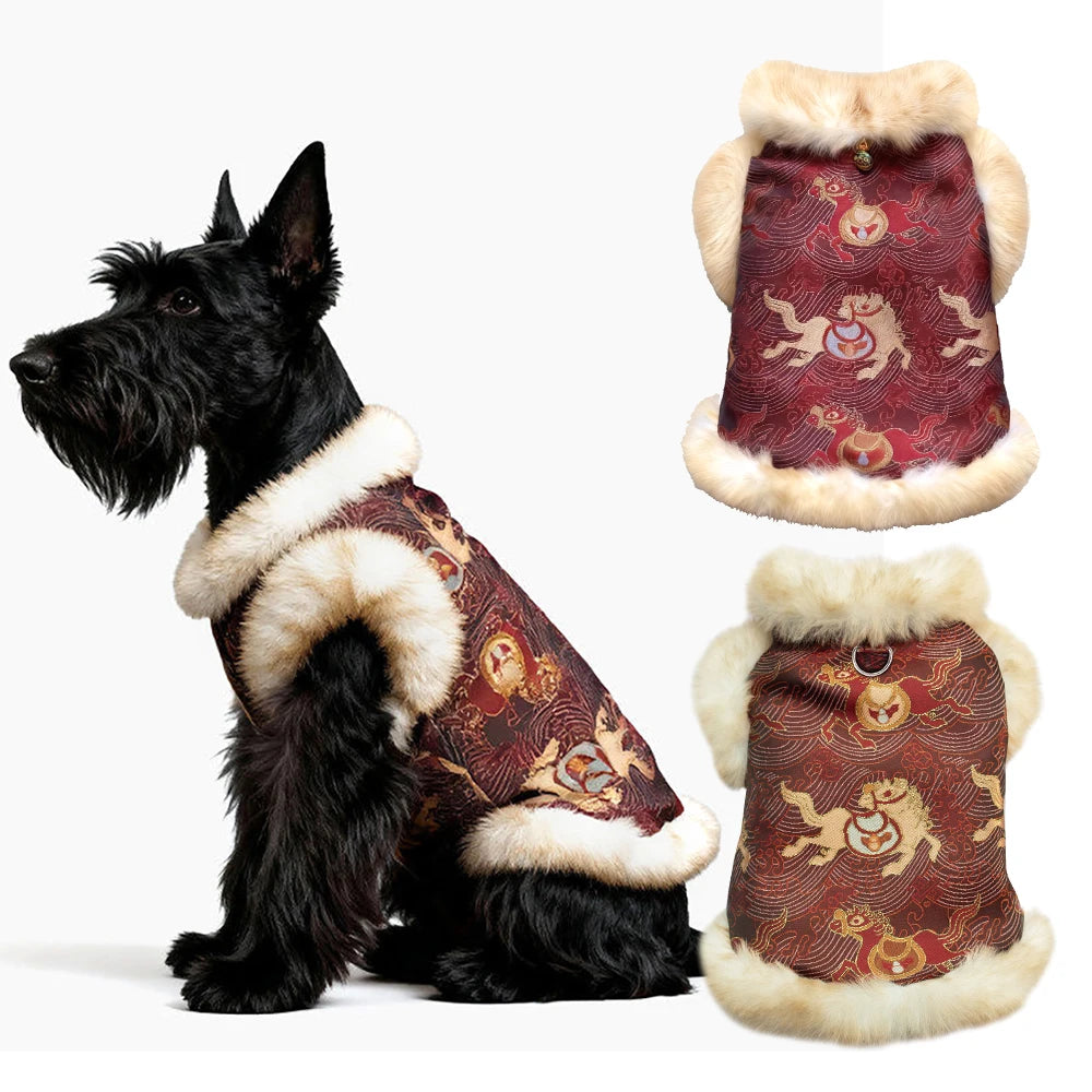 Dog Cat Tang Suit | Chinese New Year Red Coat, Warm Festive Cheongsam Outfit, Traditional Mandarin Collar Design