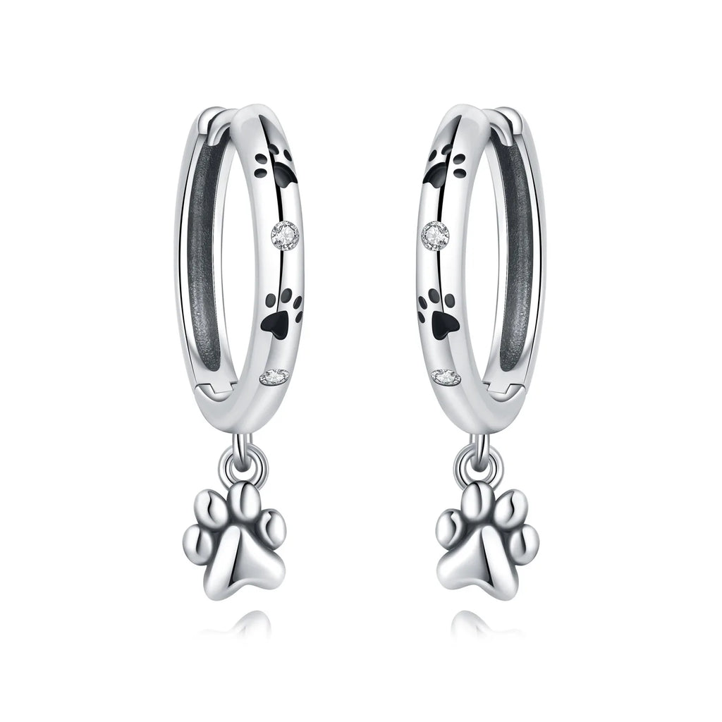 925 Sterling Silver Double Layer Pet Paw Print Drop Earrings Fashion Gift