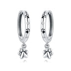 925 Sterling Silver Double Layer Pet Paw Print Drop Earrings Fashion Gift