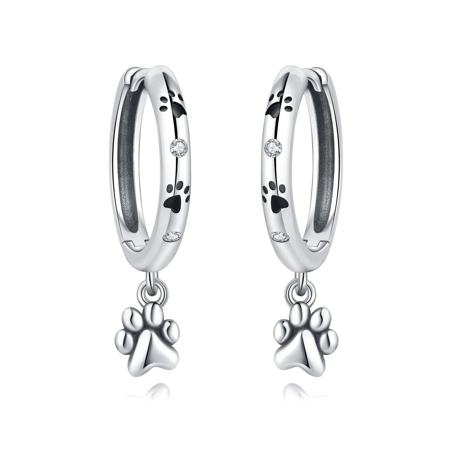 925 Sterling Silver Double Layer Pet Paw Print Drop Earrings Fashion Gift