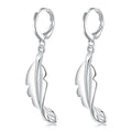 925 Sterling Silver 40mm Feather Earrings Women Fashion Charm Wedding Gift