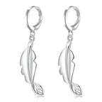 925 Sterling Silver 40mm Feather Earrings Women Fashion Charm Wedding Gift