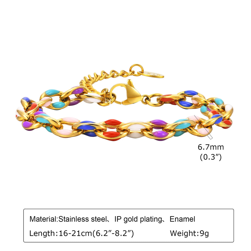 6mm Paperclip Chain Bracelet 18k Gold Plated Stainless Steel Link Adjustable Stackable Jewelry for Women Girls Gift