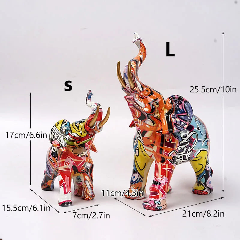 Graffiti Elephant Sculpture Resin Animal Statue Modern Pop Street Art Figurines