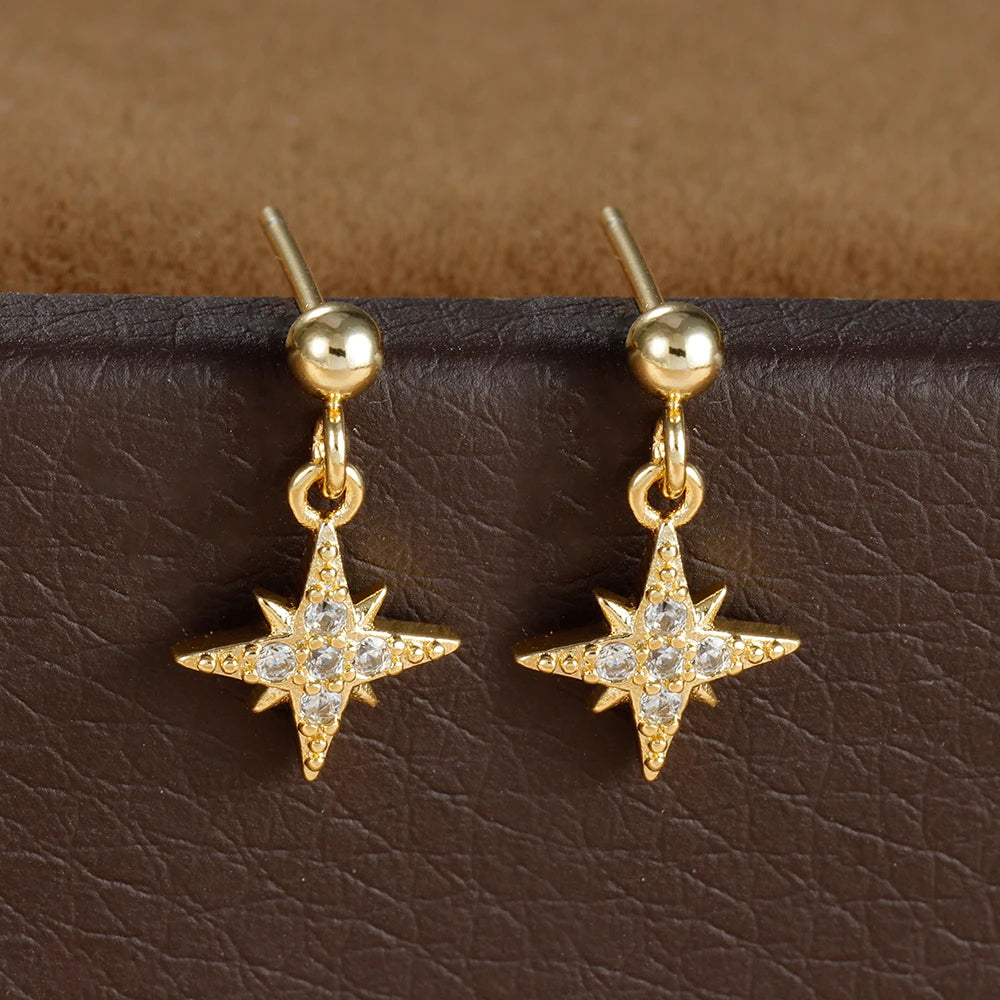 Vintage Crystal Zirconia Stainless Steel Earrings Star Pendant