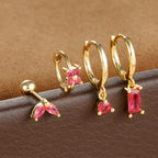 4PCS Green Crystal Zircon Stainless Steel Hoop Earrings Square Set