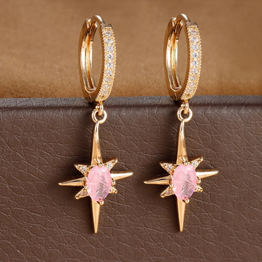 Luxury Crystal Zirconia Star Hoop Earrings Gold Plated Geometric