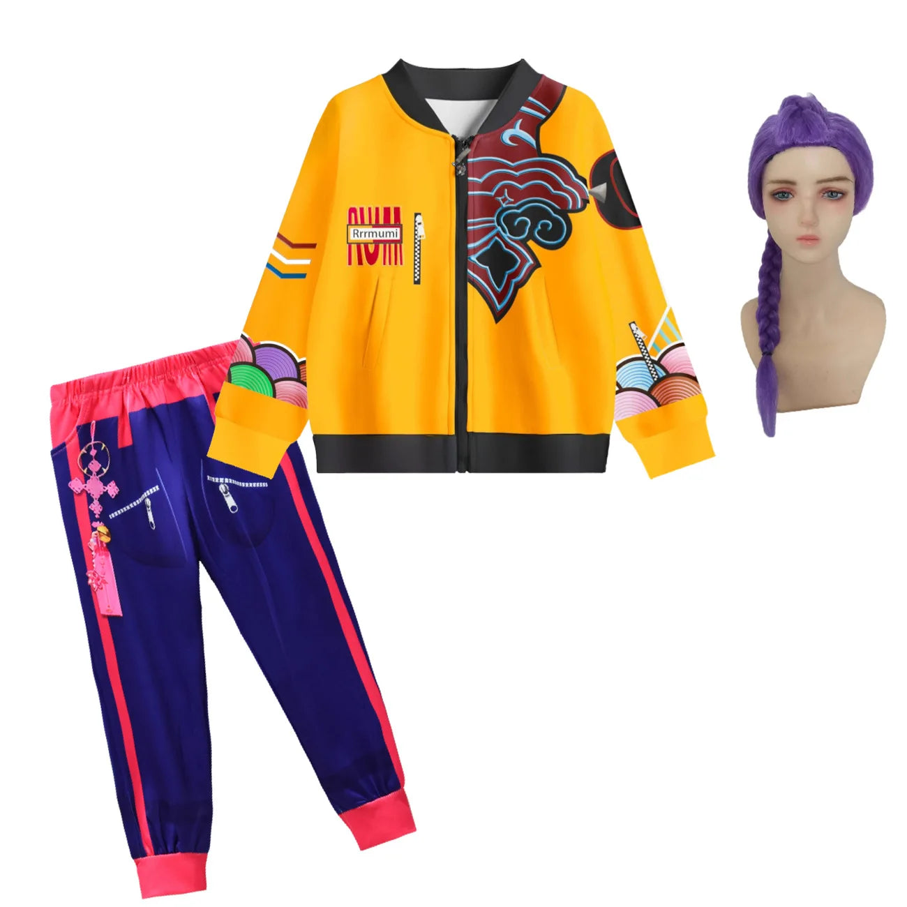 Girls Kpop Demon Hunters Rumi Cosplay Costume Coat & Pants 2PC Halloween Suit