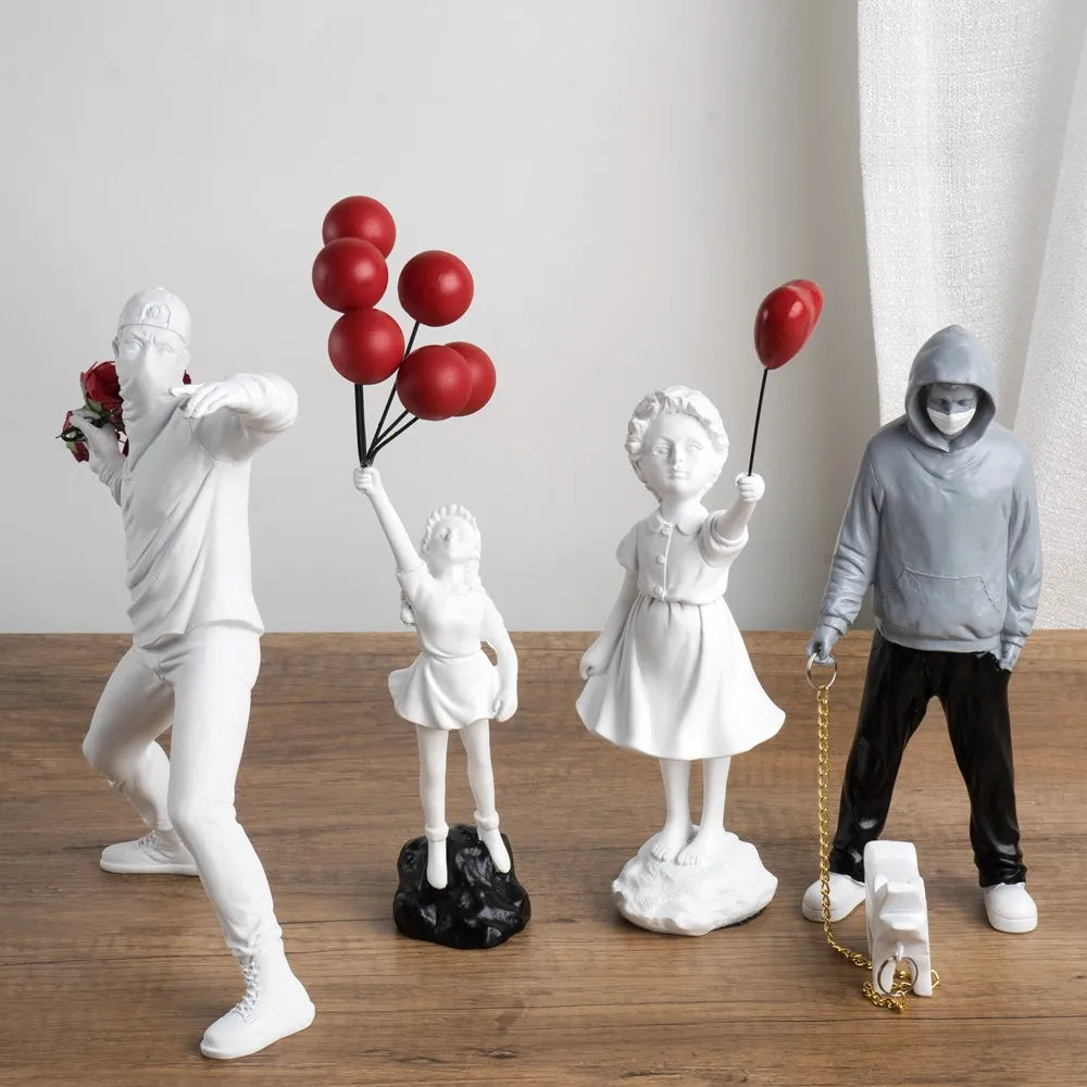 Sculpture Collection Flower Thrower Statue Pop Art Modern Balloon Girl Home Decor
