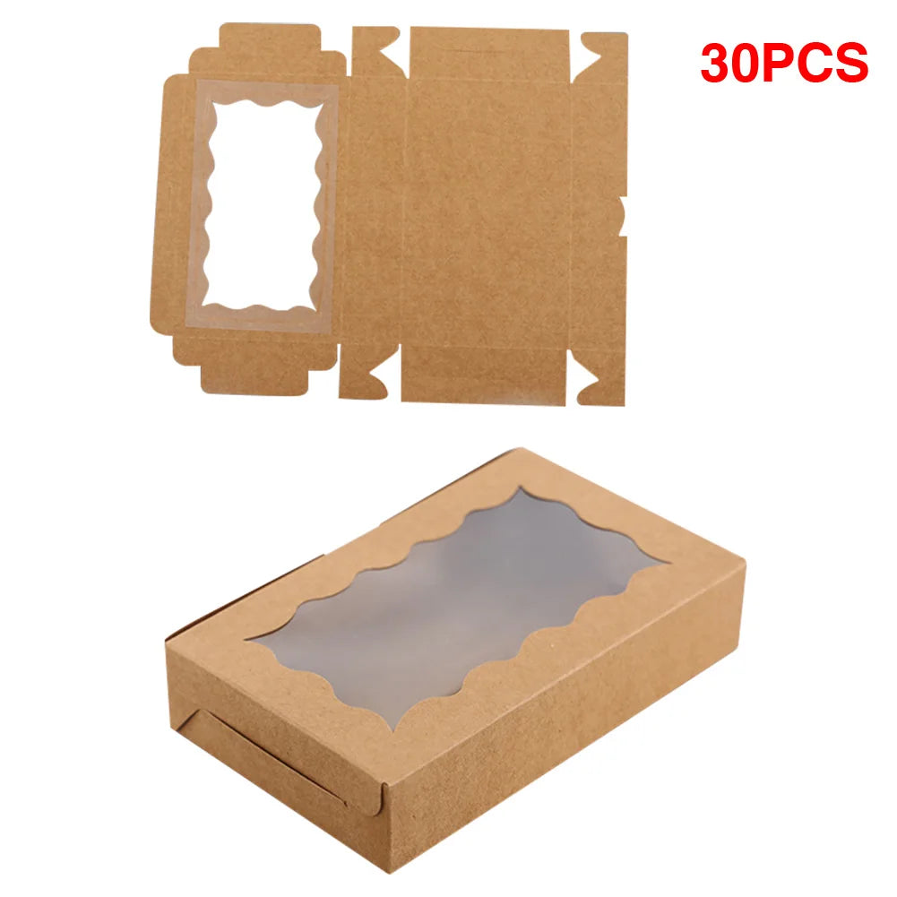 30 Pieces Kraft Bakery Box with Clear Window Cookie Box Bakery Candy Box for Pastry Biscuit Macaron Pie Candy Donuts
