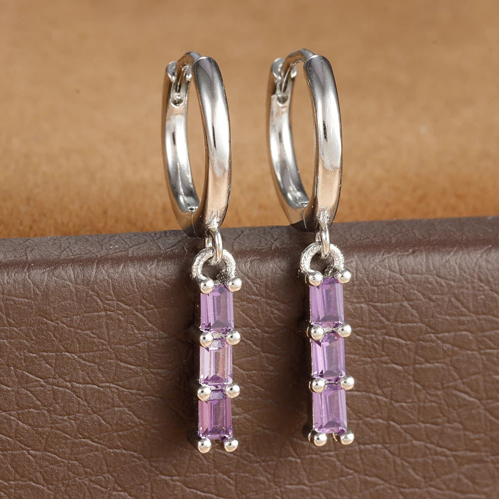 1 Pair Stainless Steel Colourful Zircon Square Dangle Earrings Punk