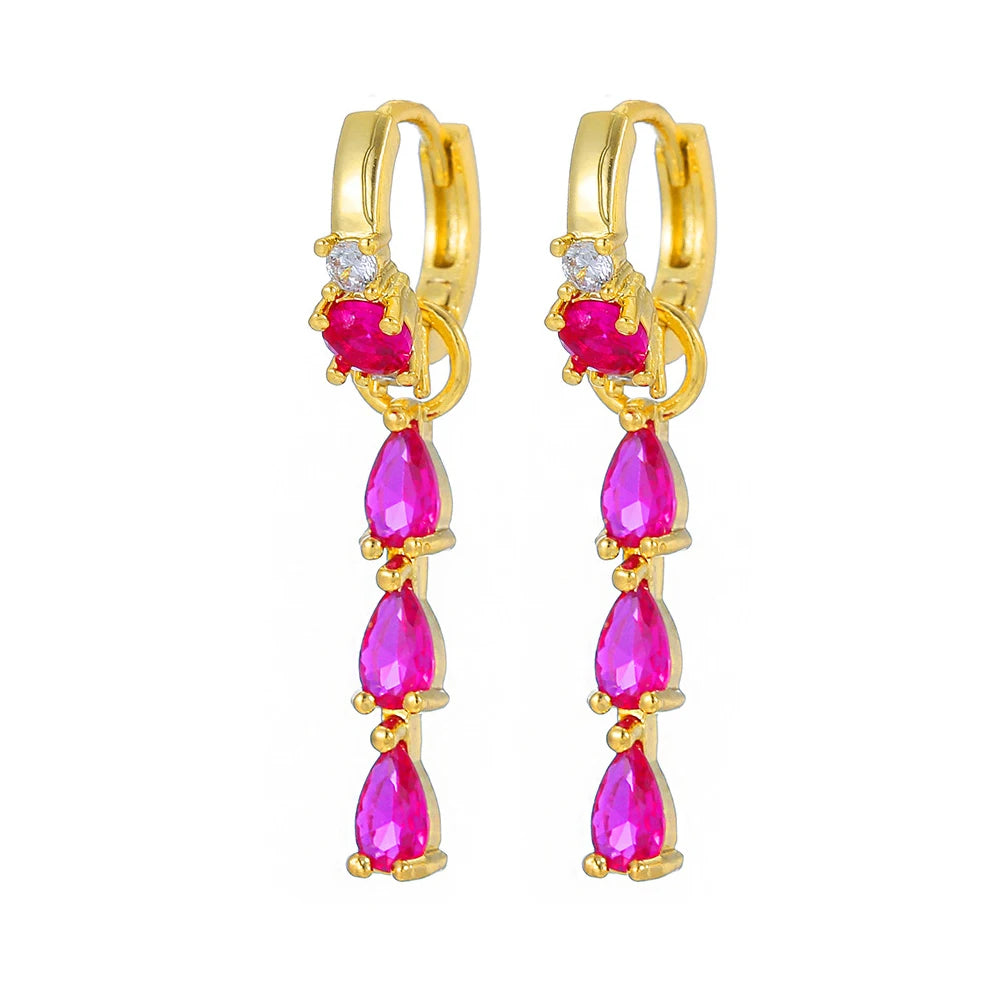 Korean Stainless Steel Multicolor Crystal Water Drop Dangle Earrings