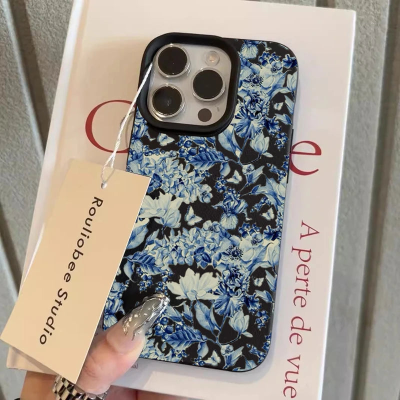 Porcelain Flower Case for iPhone 17 16 15 14 13 12 Pro Max Plus