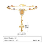 Virgin Mary Rosary Bead Cross Bracelet for Women, Tri-color Adjustable Chain Virgin of Guadalupe Bracelet Baptism Confirmation