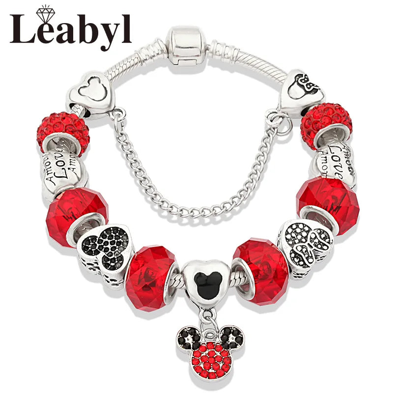 Pink Crystal Bead Charm Bracelet Colourful Enamel Handmade DIY Jewellery