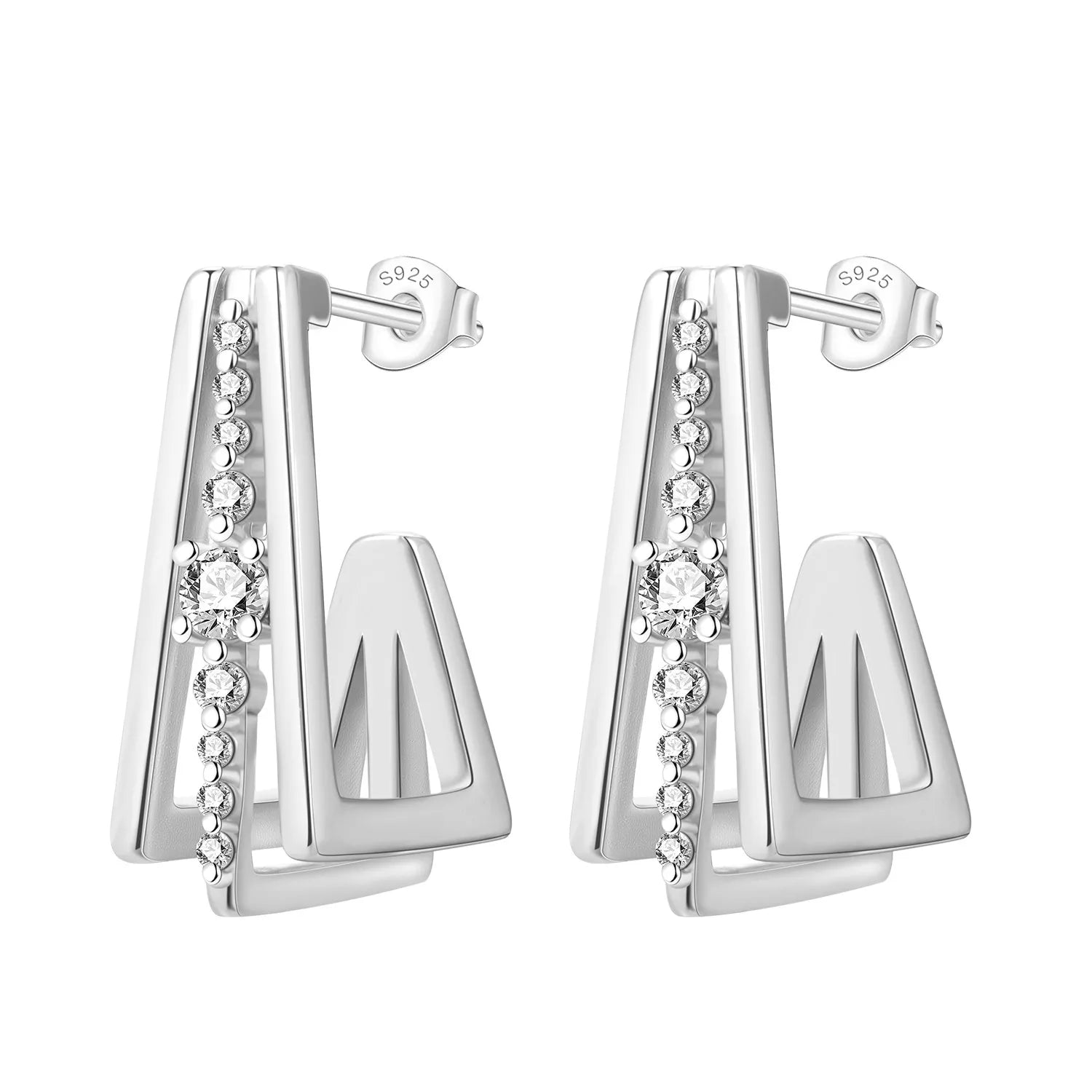 925 Sterling Silver Square Chain Stone Inlaid Hoop Earrings Trendy Jewellery