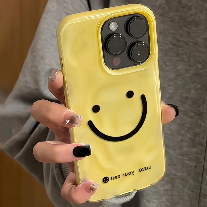 Happy Smile Texture Case for iPhone 17 16 15 14 13 12 11 Pro Max Plus Air