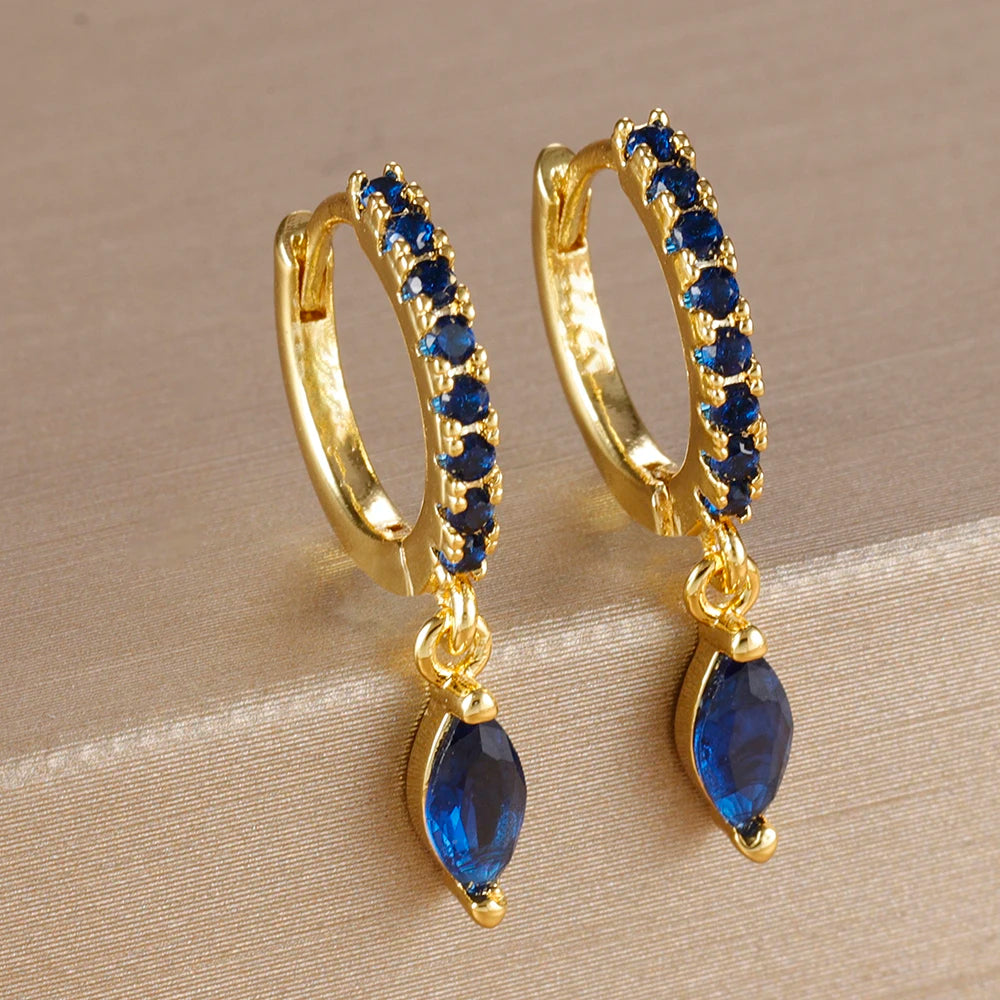 Luxury Cubic Zirconia Stainless Steel Gold Colour Horse Eye Earrings