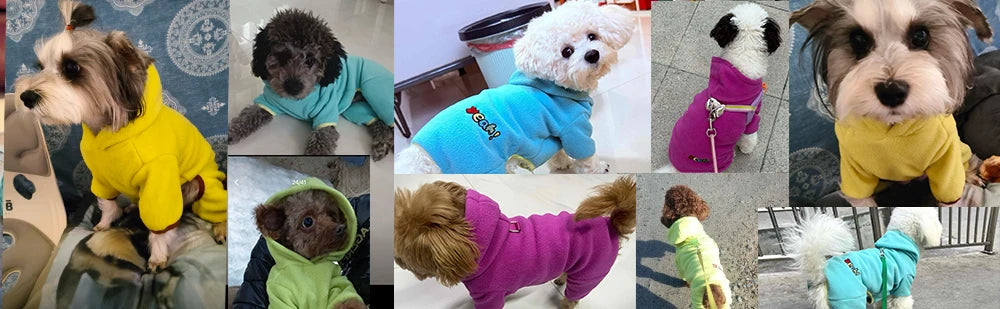 Winter Fleece Dog Jumpsuit Hoodie Warm Puppy Coat with D-Ring Outfit