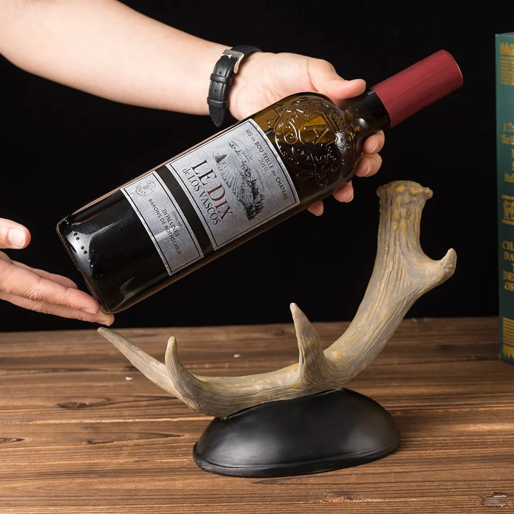 Resin Wine Rack Bottle Holder Deer Antler Decor Interior Bar Kitchen Shelf Tabletop Storage