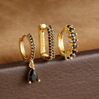 3PCS Stainless Steel Horse Eye Zircon Round Small Hoop Earrings Set