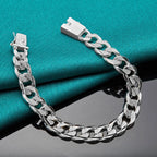 10mm Side Chain Bracelet 925 Sterling Silver Men Women Wedding Charm Gift