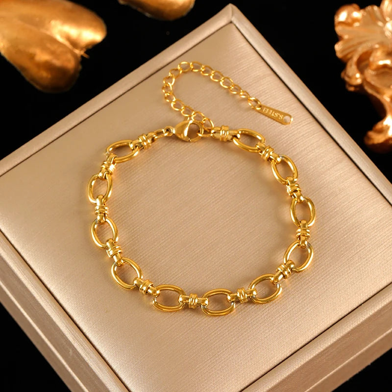 Flower Butterfly Heart Stainless Steel Charm Bracelet Gold Colour