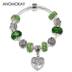 Tibetan Silver Tree of Life Charm Bracelet Green Crystal Flower Bead DIY