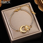 Hexagram Moon Charm Stainless Steel Bracelet Zircon Crystal Jewellery