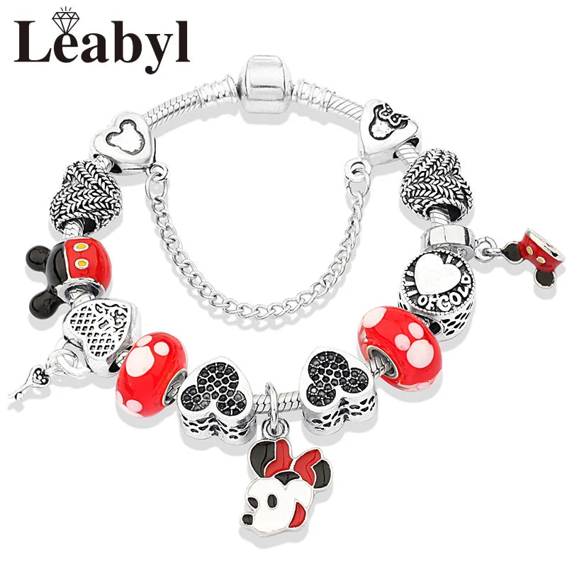 Pink Crystal Bead Charm Bracelet Colourful Enamel Handmade DIY Jewellery