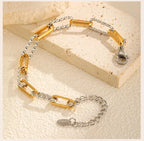 Two Tone Twist Link Paperclip Bracelet for Women, Chunky Stainless Steel Bracelet Adjustable Link, 18k Gold Plated Jewelry