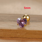 1PC Heart Stainless Steel Ear Studs Purple Crystal Stud 3-8mm