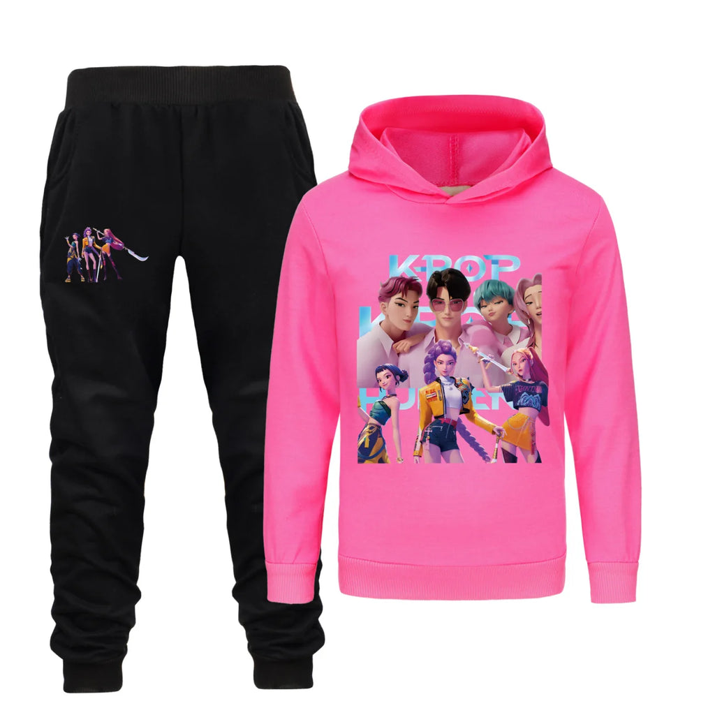 Kids Kpop Demon Hunters Hoodie and Pants 2pcs Set Boys Girls Tracksuit Outfit