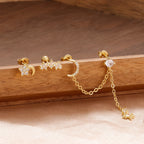 3PCS Stainless Steel Fashion Tassel Chain Stud Piercing Earrings Set