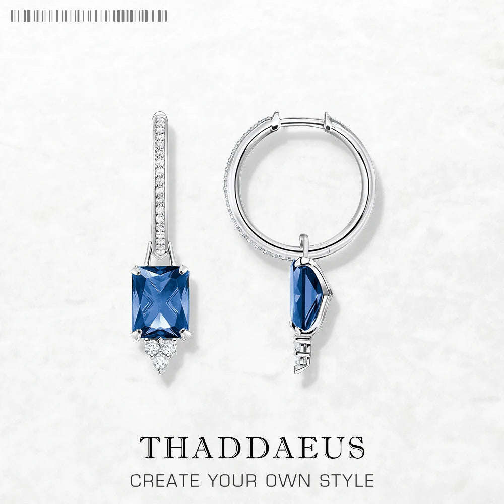 Timeless Elegance Blue Creole Hinged Hoop Earrings 925 Sterling Silver