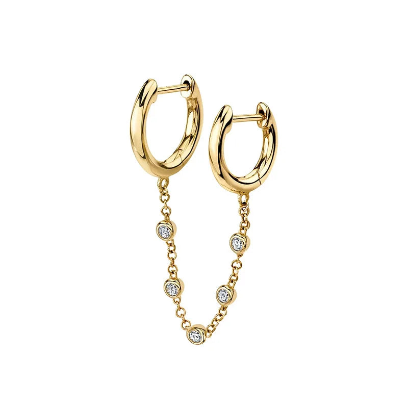 Stainless Steel Small Hoop Earrings Geometry Zircon Pendant Helix