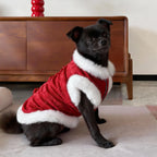 Festive Red Plush Vest Dog Cat Embroidered Costume Warm Sleeveless Jacket