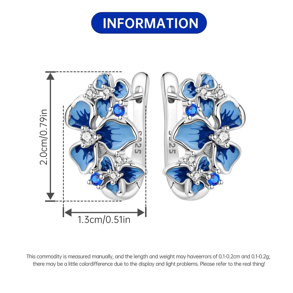 925 Sterling Silver Blue Iris Flower Hoop Earrings Anniversary Jewellery Gift