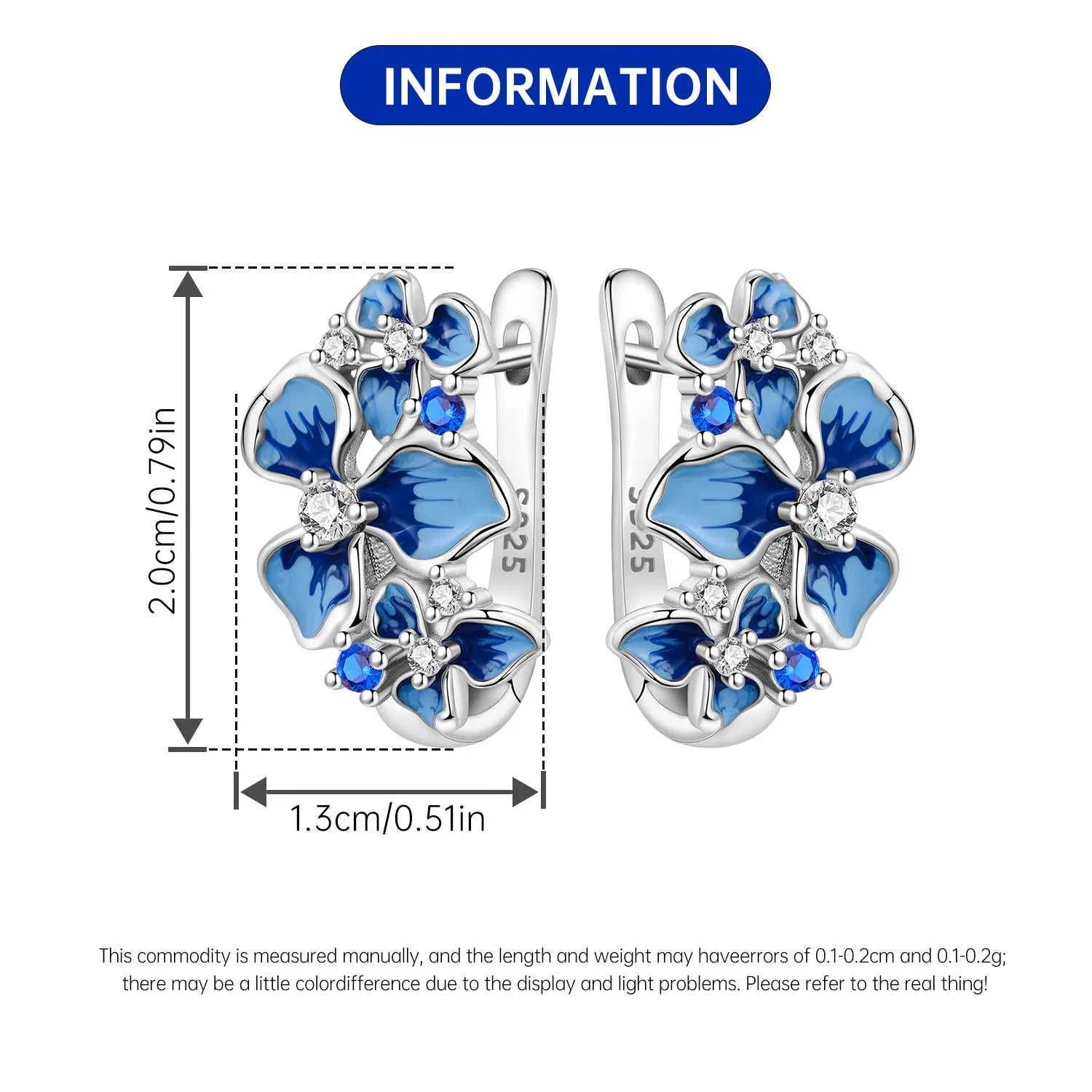 925 Sterling Silver Blue Iris Flower Hoop Earrings Anniversary Jewellery Gift