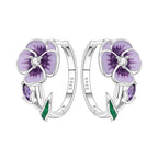 925 Sterling Silver Flower Plant Zircon Circle Hoop Earrings Jewellery Gift