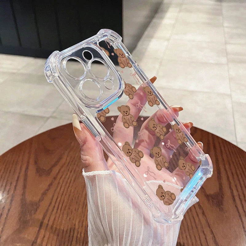 Little Bear Bow Clear Case for iPhone 17 16 15 14 13 12 Pro Max