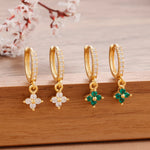 Luxury Stainless Steel Small Dangle Earrings Zirconia Flower Pendant