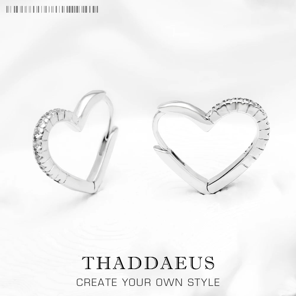 White Stone Heart Hoop Earrings 925 Sterling Silver Romantic Gift