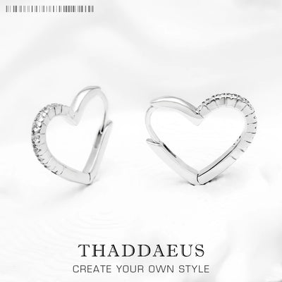 White Stone Heart Hoop Earrings 925 Sterling Silver Romantic Gift