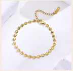 Texture Discs Bracelet Adjustable for Women, Stainless Steel Gold Plated Boho Minimalist Stacking Layered Jewelry