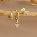 3PCS Gold Silver Star Moon Hanging Earrings Set Stainless Steel